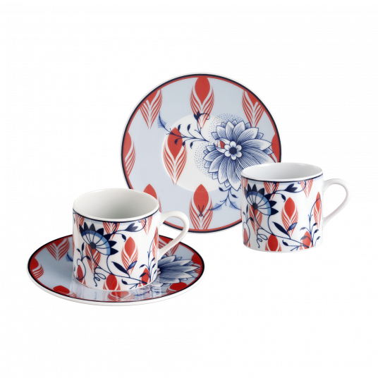 MEISSEN COLLAGE BLOOMY FEATHERS ESPRESSO CUP SET