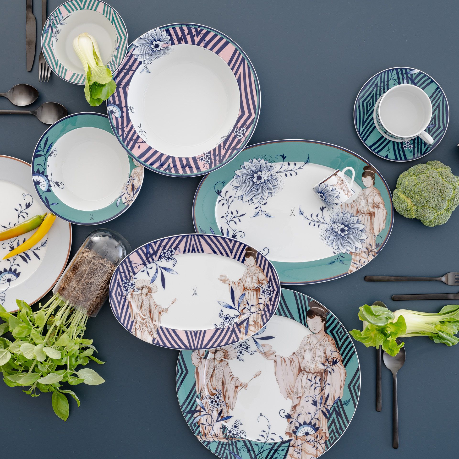 노블차이니즈 카푸치노 컵 앤 소서 2인조 세트