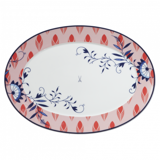 MEISSEN COLLAGE BLOOMY FEATHERS PLATTER, LARGE