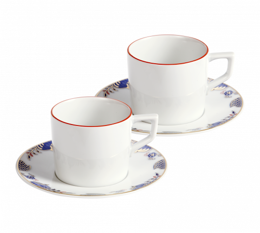 노블블루 에스프레소 컵 앤 소서 2인조 (사각손잡이)