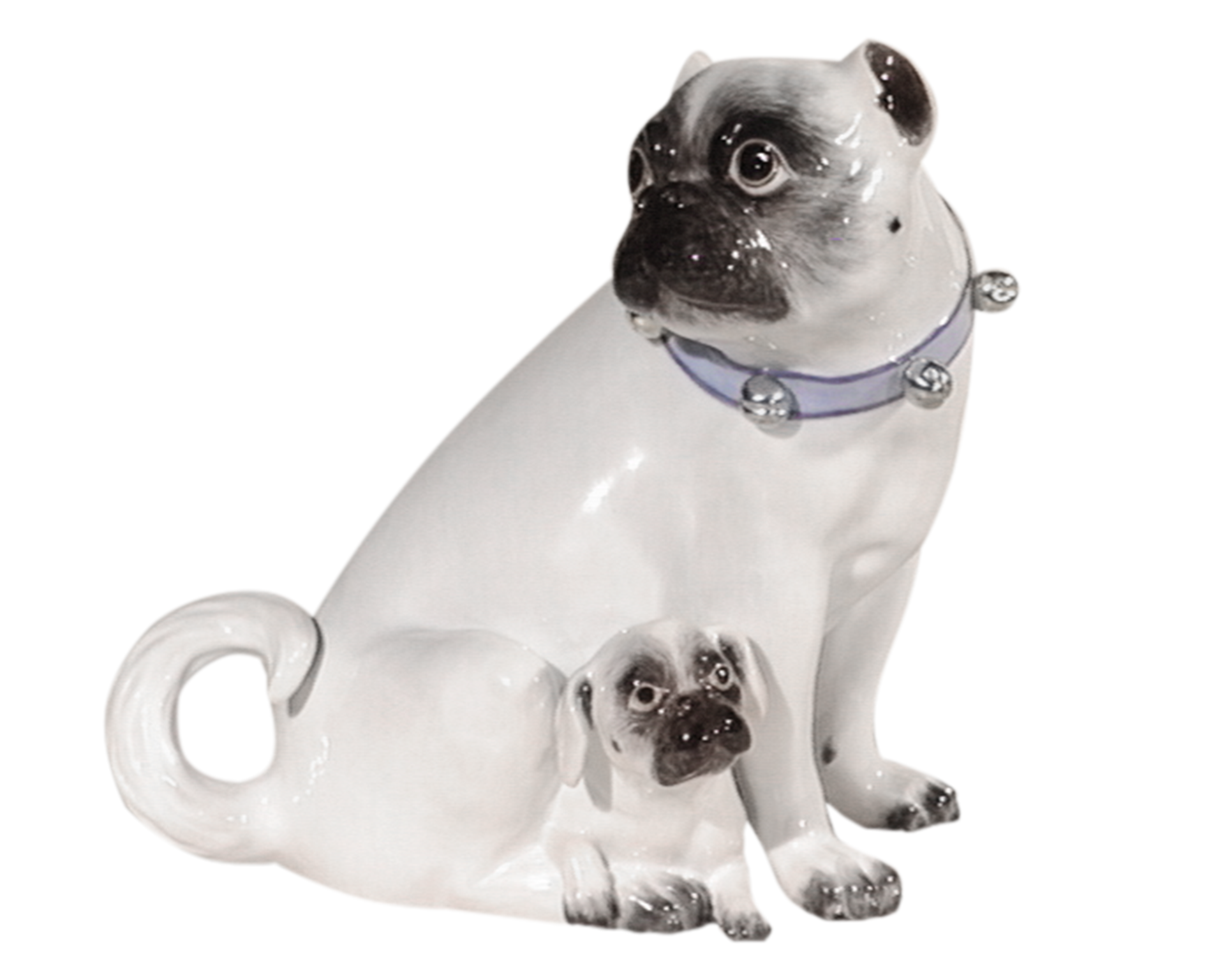 Pug with bell,Coloured,with gold