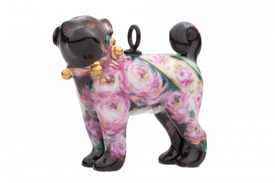 MEISSEN®-PUG BLACK WITH ROSE DECORATION