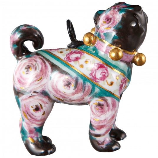 MEISSEN®-PUG BLACK WITH ROSE DECORATION