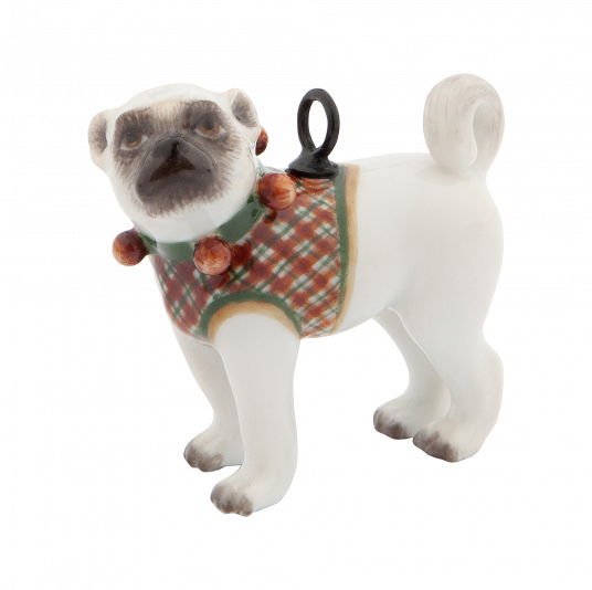 ANIMAL PENDANT MEISSEN® PUG BLANKET GREEN/RED CHECKERED