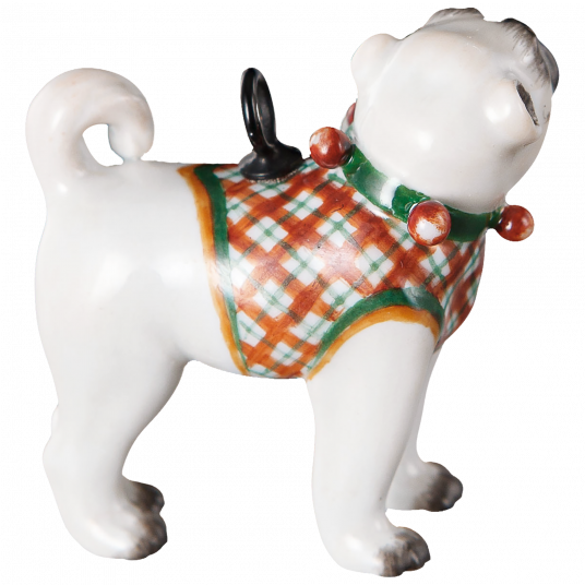 ANIMAL PENDANT MEISSEN® PUG BLANKET GREEN/RED CHECKERED