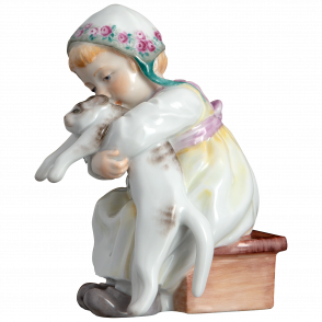 고양이와 함께 있는 아이 미니어처 피규린(장미)