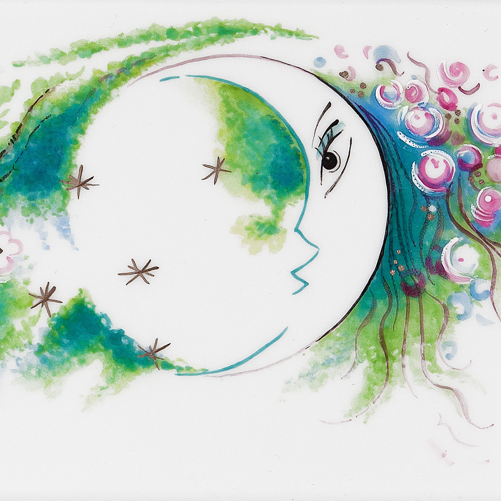 LIMITED EDITION 2021 WALL PAINTING, MOON FAIRY IN GREEN