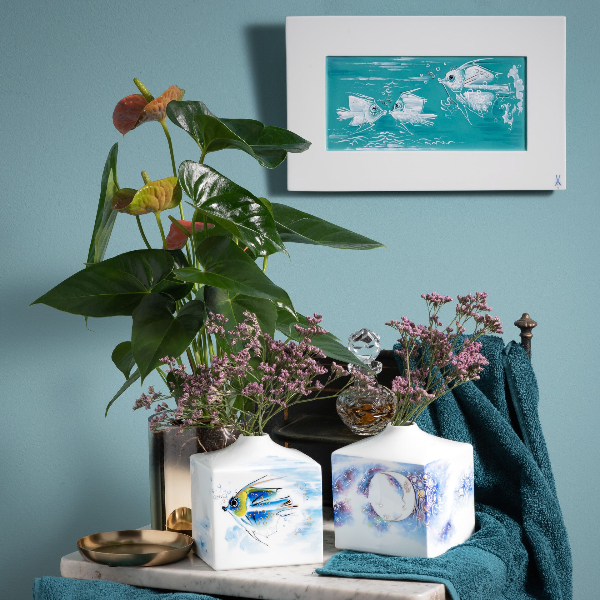 LIMITED EDITION 2021 WALL PAINTING, FISH-FLIRT IN TURKIS