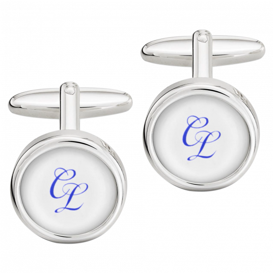 CUFFLINKS MONOGRAM MIT 2 LETTERS IN COBALT BLUE